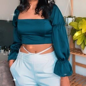 teal long sleeve crop blouse